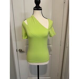 Helmut Lang Neon Lime Green‎ Asymmetrical Cut Out Top Size S Made in Peru